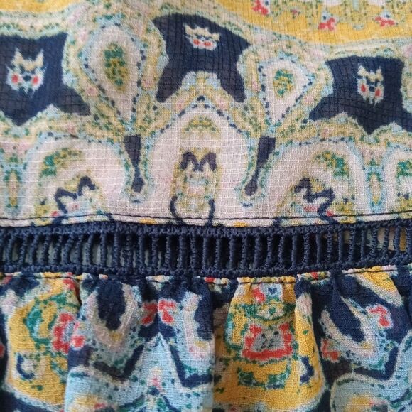 Democracy Bohemian Multicolored Ruffled Bell Sleeve Peasant Blouse Women's Small - Picture 11 of 12